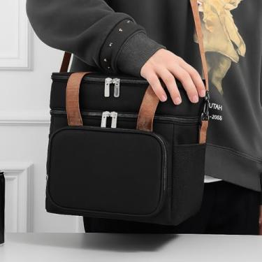 Imagem de Bolsa Térmica para Marmita com Alça Transversal e 2 Compartimentos | Isotérmica Compacta | Conserva Frio e Calor | Ideal para Viagem Trabalho e Piquenique (PRETO)