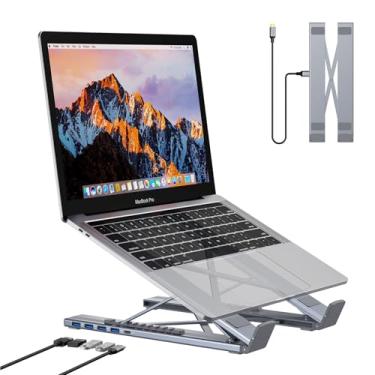 Imagem de SZZCNOX Suporte para tablet USB C, hub USB C 5 em 1, base de ancoragem para laptop com 4 portas de dados USB-A 3.0 de 5 Gbps, base de expansão dobrável para MacBook/iMac/iPad/iPhone/Switch/dispositivo