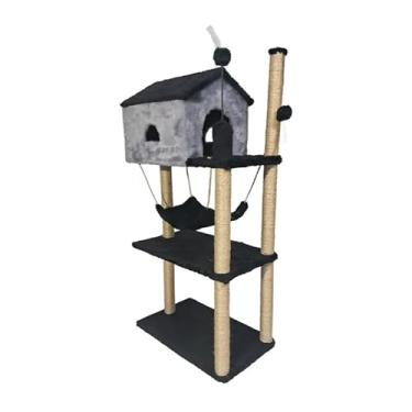 Imagem de Arranhador para gatos Casa com 3 níveis (Cinza/Preto)