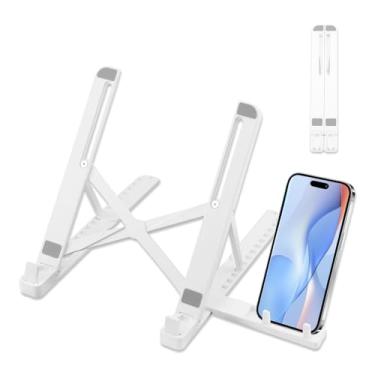 Imagem de Suporte de laptop para mesa, ABS ajustável e suporte dobrável de silicone com suporte de refrigeração ventilada para notebooks, tablets e computadores de 10 a 15,6 polegadas, branco