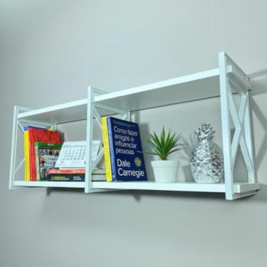 Imagem de Prateleira Nicho de Parede 130cm x 20cm Design Industrial para Organização (Branco/Branco)