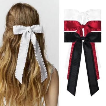 Imagem de 3 peças de prendedores de cabelo com fita de 12,7 cm para mulheres, grandes e sedosos, babados, cetim, alface, alface, laço e nó de cabelo, acessórios para presente