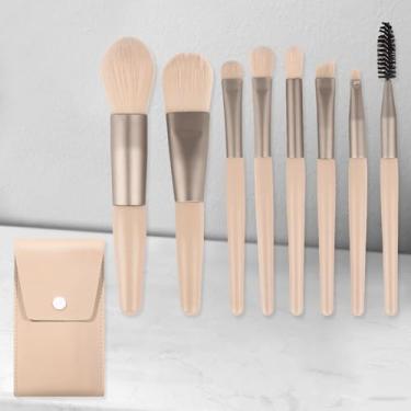 Imagem de 8 pincéis de maquiagem sintéticos com bolsa bege – conjunto de pincéis de viagem para base, olhos e rosto