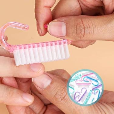 Imagem de Pacote com 4 pincéis de acrílico para limpeza de unhas com cerdas macias para remoção de poeira de manicure e pedicure em cores mistas verde, rosa, azul e roxo