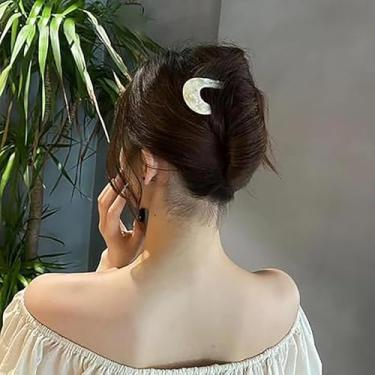 Imagem de Garfo de cabelo vintage em forma de U acetato elegante acessório de estilo updo para decoração de cabelo feminino, bege