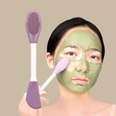 Imagem de Máscara facial de silicone de cabeça dupla, pincel para cuidados com a pele, aplicador de maquiagem, higiênico, fácil de limpar (roxo)