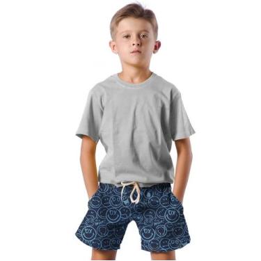 Imagem de Shorts Infantil Bermuda Calção Praia Verão Emoji Cartoon Blue Woo 315 