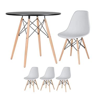 Imagem de Loft7, Kit - Mesa redonda Eames 80 cm preto + 3 cadeiras Eiffel Dsw Cinza claro