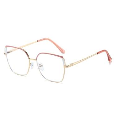 Imagem de Armação de óculos feminina quadrada bicolor em metal, transparente, para óculos de grau masculinos, rosa e branca.