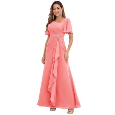 Imagem de Vestido PRESEOSSA Mother of the Bride Coral Chiffon Tamanho 14
