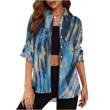 Imagem de Blusa feminina Deer Lady com botões, tinta azul, tamanho GG