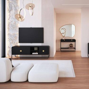 Imagem de Kit Aparador e Rack Orgânico Pé Metal Luna Nero/Preto