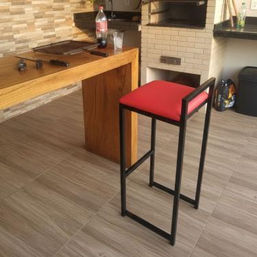 Imagem de Banqueta Alta Industrial área Externa Balcão Cozinha Vermelho