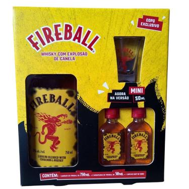 Imagem de Kit Licor Fireball 750ml + 2 Miniaturas 50ml + Copo De Shot