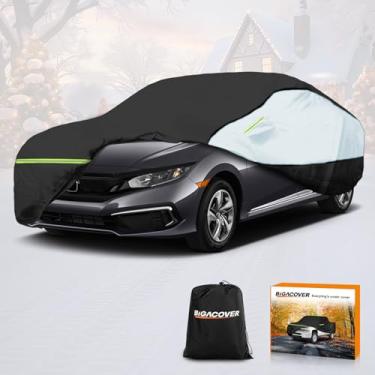 Imagem de Sedan Capa completa para carro proteção para todos os climas à prova d'água à prova de vento para Honda Civic/Sentra/Ford Focus/Chevy Cruze (preto e prata)