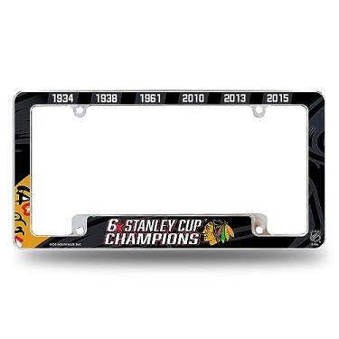 Imagem de Rico Industries Moldura de placa automotiva NHL Chicago Blackhawks Multi Champ 30,48 cm x 15,24 cm cromada para carro/caminhão/SUV