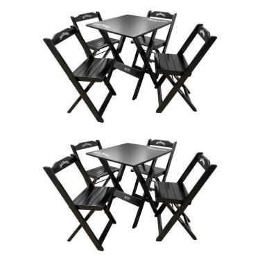 Imagem de Kit 2 Conjuntos Mesa Dobrável Madeira 70x70 Com 4 Cadeiras Personalizada Jack Preta - Tarimatã