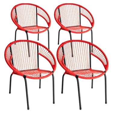 Imagem de Kit 4 Cadeira De Área Eclipse Tramado Fibra Sintética E Aço Vermelho