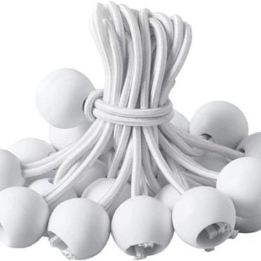 Imagem de Cordões elásticos de lona elástica para barraca e acampamento, tiras de amarração resistentes com extremidades de esfera de plástico, pacote com 20, (3,5 mm_branco, 30 cm)