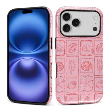 Imagem de Flivro Capa para iPhone 17 Pro, capa rígida de policarbonato e amortecedor interno de silicone, antiarranhões, à prova de choque, design fino, conchas do mar rosa verão