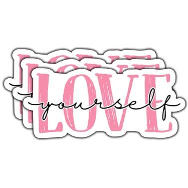 Imagem de (3 peças) Adesivo Love Yourself com frase motivacional positiva, decalque de vinil à prova d'água inspirador para livros, laptops, telefone, garrafas de água, copo Kindle, 7,6 cm