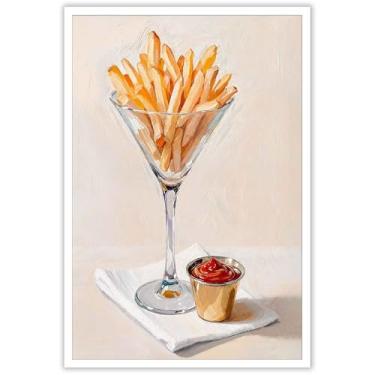 Imagem de Arte de parede em tela de vidro de batatas fritas em martini - Impressão de pintura moderna moderna para cozinha, carrinho de bar e sala de jantar pôsteres de decoração de parede 30,5 x 40,6 cm sem