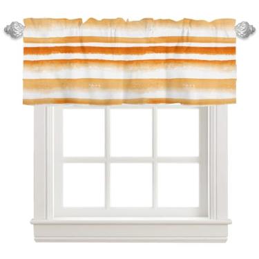 Imagem de Cortinas de cozinha boho outono outono sanefas para janelas dia de ação de graças colheita pequena janela sanefa casa de fazenda laranja listras brancas tratamentos cortinas para sala de estar