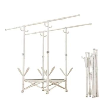 Imagem de Hhsdyl Vareta de Roupeiro de Chão a Teto, Vareta de Roupa Ajustável em Comprimento, Organizador de Roupeiro com 1 ou 2 Varões para Uso Interior e Exterior,White,Double D