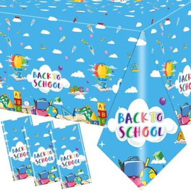 Imagem de WAHA-GG 3 peças toalhas de mesa de volta às aulas, toalha de mesa descartável de plástico Welcome Back para artigos de festa de volta às aulas, 137 x 272 cm