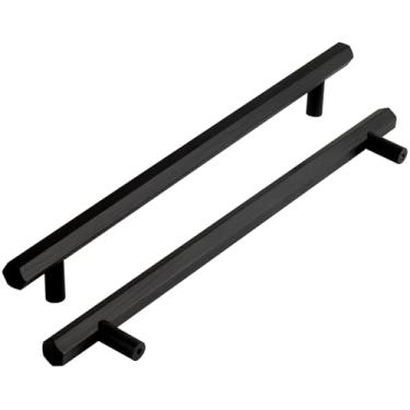 Imagem de funifiti Pacote com 5 puxadores pretos escovados para armários e gavetas 21 cm puxadores de gaveta de banheiro puxadores de guarda-roupa longos modernos ferragens hexagonais sólidas