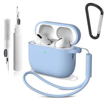 Imagem de Vanjua Capa protetora para AirPods Pro 3 2025, capa protetora de silicone macio para Apple AirPods Pro 3ª geração com kit de limpeza de chaveiro, capa para AirPod Pro 3 para mulheres e homens (azul