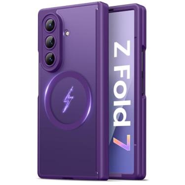 Imagem de Vihibii Capa para Samsung Galaxy Z Fold 7 com protetor de tela frontal, proteção total da dobradiça da lente, compatível com MagSafe, capa robusta de grau militar para Galaxy Z Fold 7, roxo escuro