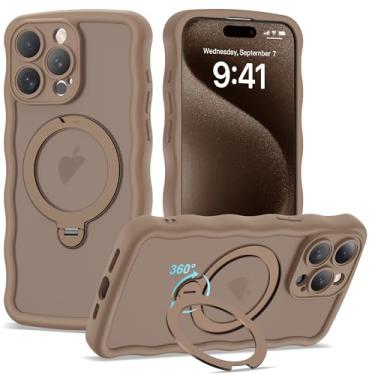 Imagem de BTBTCASE Capa compatível com iPhone 15 Pro Max com anel magnético rotativo de 360° e suporte invisível, compatível com Mag-Safe, linda capa protetora para celular com moldura ondulada ondulada