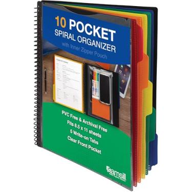 Imagem de Samsill Organizador de poliéster com 10 bolsos com 5 divisórias, tamanho carta de pastas de arquivo, capa frontal personalizável, bolsa interna com zíper, abas apagáveis para escrever em cores