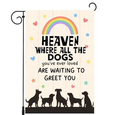 Imagem de Pet Dog Memorial Garden Flag Heaven Where All The Dogs Garden Flag Pet Lereavement Yard Sign Rainbow Dog Memorial Banner - 30,5 x 45,7 cm serapilheira dupla face
