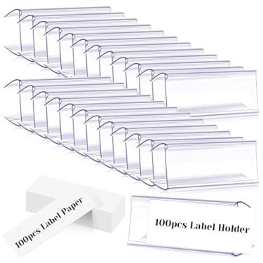 Imagem de Suporte de etiqueta de prateleira de 100 peças, etiqueta de preço de plástico transparente com inserções de etiqueta de papel não adesivo, 6 cm C x 2,5 cm A para prateleiras de estante, placa de