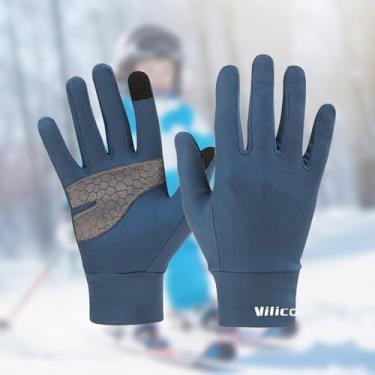 Imagem de Luvas de lã para meninos e meninas com tela sensível ao toque – Luvas térmicas leves antiderrapantes com fivela portátil para atividades de inverno ao ar livre (azul marinho, G)