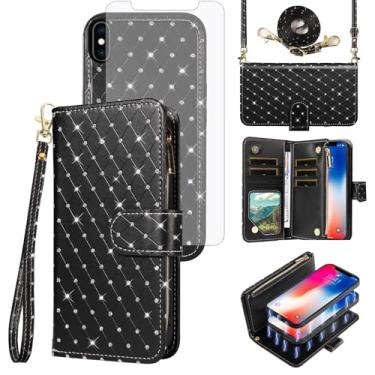 Imagem de Capa carteira compatível com iPhone Xs X 10 10s com zíper destacável para celular protetor de tela alça com glitter flip porta-cartões para iPhone X, iPhone Xs, iPhone10 i, PhoneX, mulheres, meninas