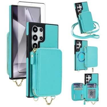 Imagem de Asuwish Capa de telefone para Samsung Galaxy S23 Ultra 5G carteira com zíper capa de bolsa e protetor de tela transversal alça de cordão 2 em 1 MagSafe bloqueio RFID Flip S23Ultra 23S S 23 23Ultra