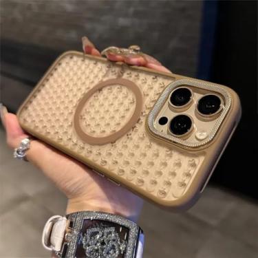 Imagem de HJZSZX Capa magnética com dissipação de calor e malha para iPhone 16e, capa oca e respirável fosca (para iPhone 16e/dourada)