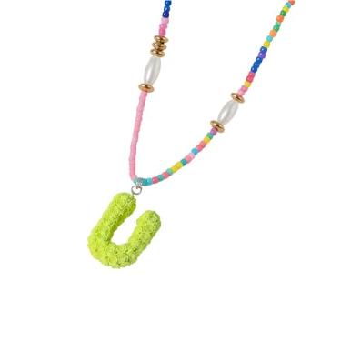 Imagem de ZShireeyBlackey Colar de contas coloridas com inicial para mulheres, colar de letras de bolhas personalizado com miçangas para meninas, gargantilhas boêmias, joias e presentes, Resina, Sem Pedra