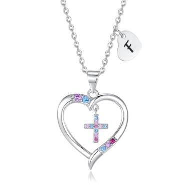 Imagem de DVAVA Colar de cruz para meninas, filhas, batismo, primeira comunhão, confirmação de formatura, presentes para filha, 16 inch+2 inch, Cobre, Zircônia cúbica 2