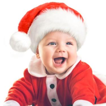Imagem de Chapéu de Natal para bebê, chapéu de Papai Noel infantil, chapéu de Natal para recém-nascido, pele clássica extragrossa para Natal, Ano Novo, artigos de festa festiva, feriados