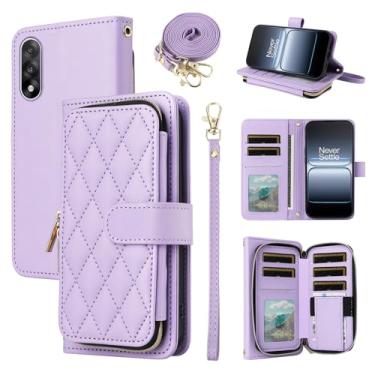 Imagem de Furiet Argyle Capa carteira para OnePlus Nord 5 5G com alça de pulso/ombro, compartimento para cartão, bolsa com zíper, capa de telefone de couro PU de luxo para One Plus On 1 Plus 1plus One+ 1+ Nord5