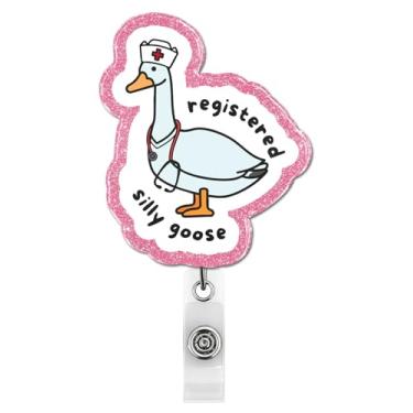 Imagem de Carretel retrátil para crachá de ganso silly registrado, presentes fofos de enfermeira, porta-crachá de identificação engraçado com clipe jacaré para estudantes de enfermagem RN LPN CNA MA trabalhador