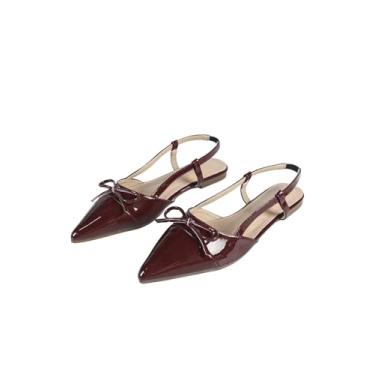 Imagem de BEAUDRM Sandália feminina de salto baixo com laço liso e salto fino, salto baixo, elegante, para festa e trabalho, Borgonha, 40