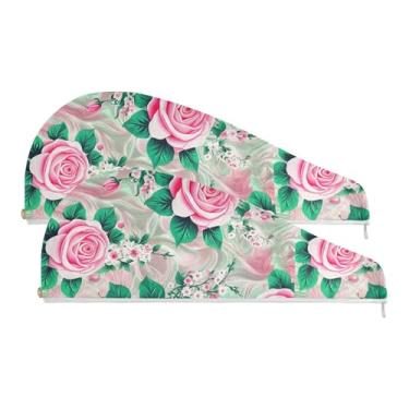 Imagem de SEHANY Toalha de cabelo de microfibra Elegant Roses para mulheres, 2 peças, turbantes de cabelo de secagem rápida com botão, touca de cabelo seco absorvente toalha de secagem de cabelo para cabelos