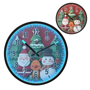 Imagem de Blueangle Relógio de parede LED que brilha no escuro e ativado por voz, silencioso, design de boneco de neve de Papai Noel, rena, funciona a bateria para decoração de quarto e sala de estar (528)