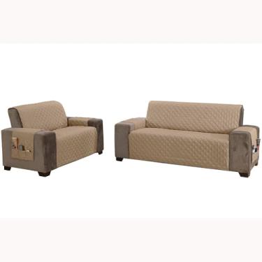 Imagem de Kit 2 Peças Capa Protetora para Sofá King 2 e 3 Lugares Linha Classic – Face Única Cáqui