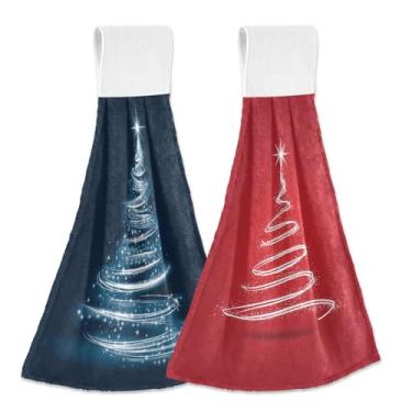 Imagem de Blueangle Pacote com 2 toalhas de amarrar penduradas em árvore de Natal branca brilhante - Toalhas de prato de veludo coral macias absorventes para cozinha e banheiro (340)